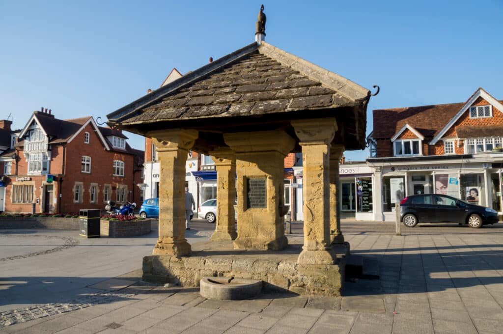 Historic town well stands in market square of Cranleigh village