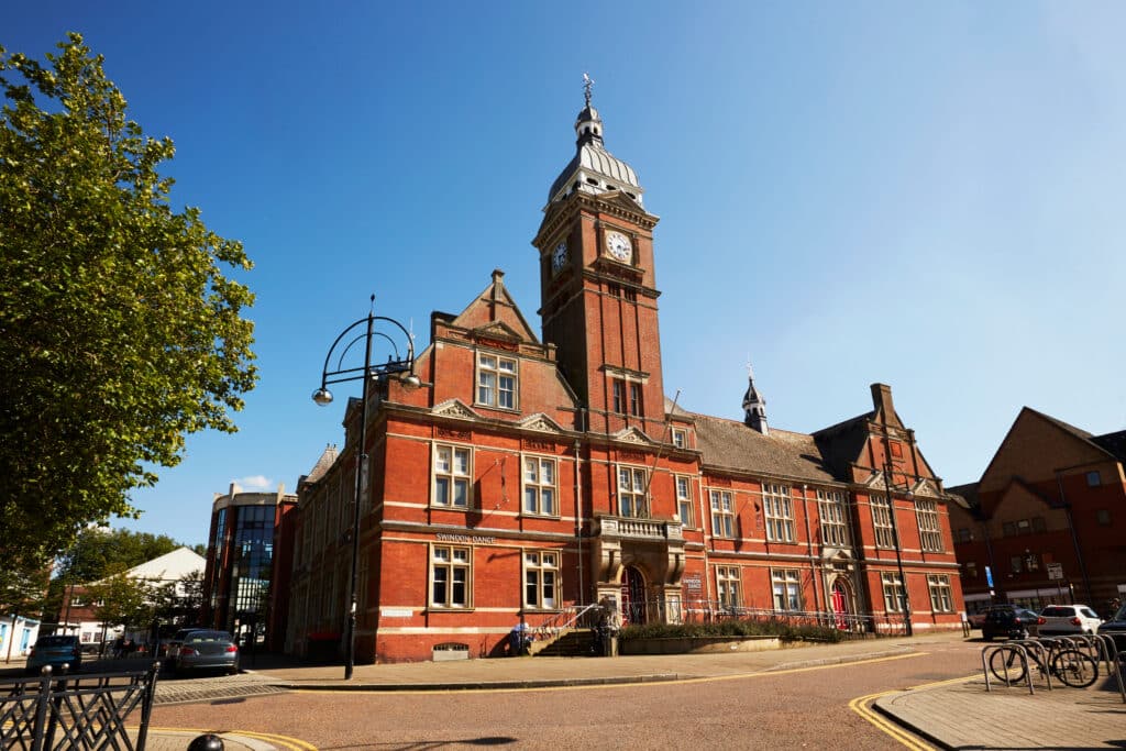 Facade of 'Swindon Town Hall' now used as a Dance School and built in 1891