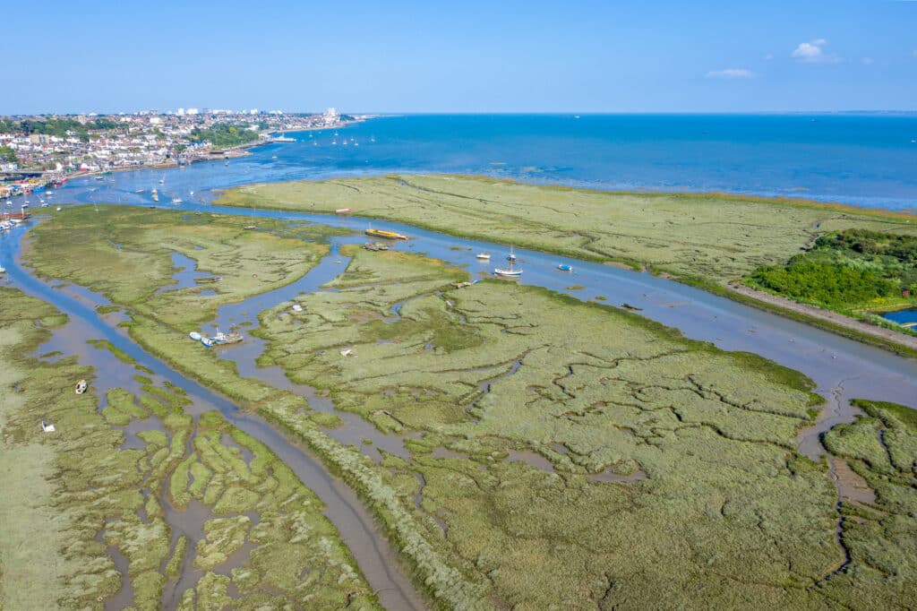 Leigh On Sea National Nature Reserve aerial view of Marshes in Essex