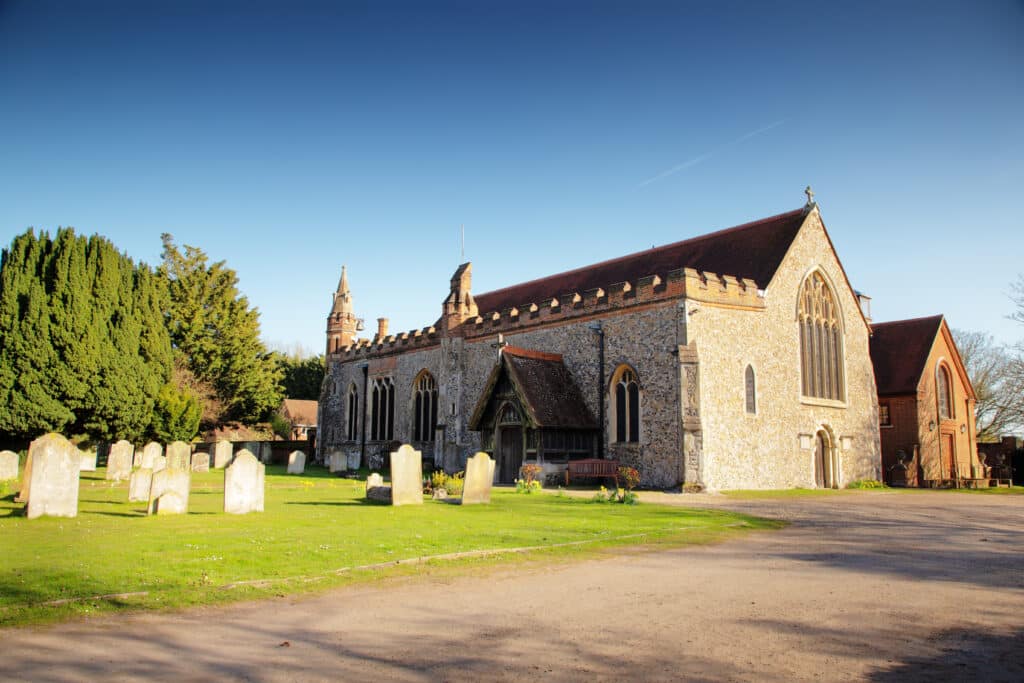 panoramic image of the church in hatfield peverel essex england