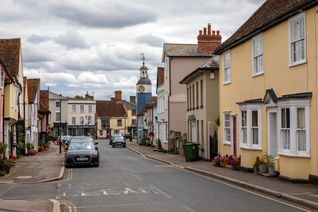 View of Stoneham Street in the beautiful town of Coggeshall in Essex, UK