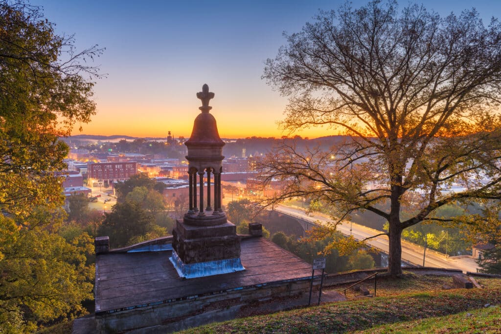 Rome, Georgia, USA downtown historic cityscape at twilight.