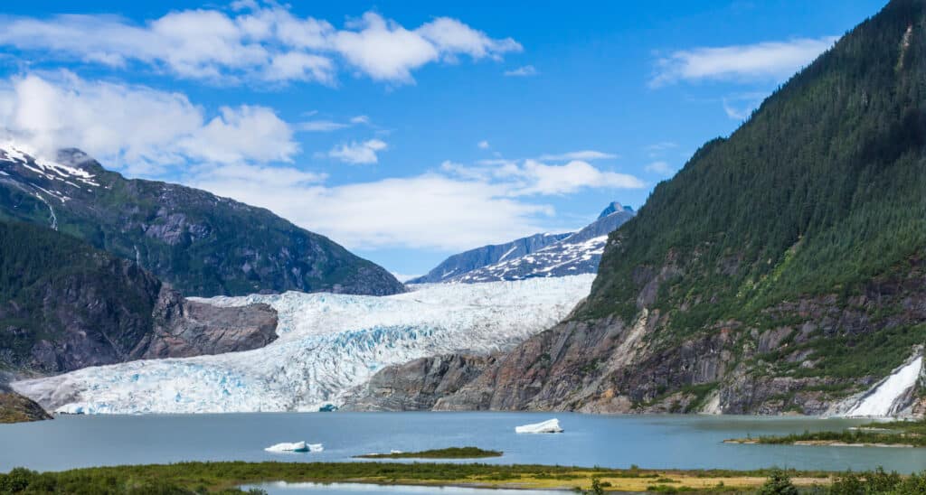 Mendenhall Glacier and Lake in Juneau, Alaska, USA in summer