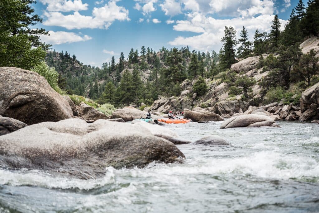 Salida, Colorado USA: People enjoying scenic browns canyon on the Arkansas river in Colorado 