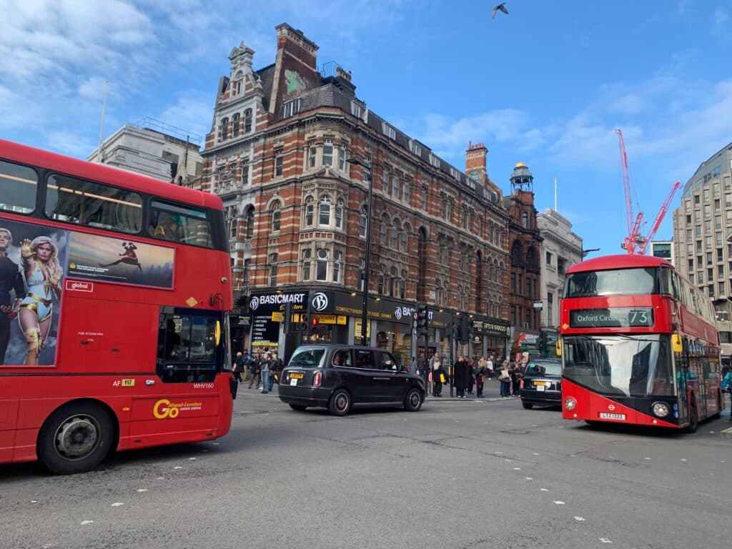 A view of Tottenham Court Road, Charing Cross Road, London, WC1A, England section of London, England. is know for its' posh residential area, high end shops and cafes