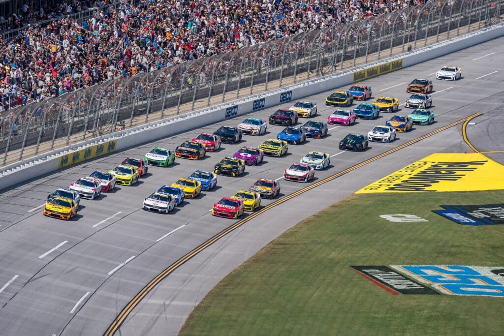 NASCAR Cup Series driver races through the turns during the YellaWood Pressure Treated Pine 500 at Talladega Superspeedway in Lincoln, AL