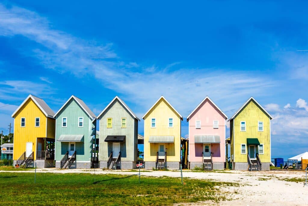 beautiful tourist huts at the beach in Dauphin Island, USA