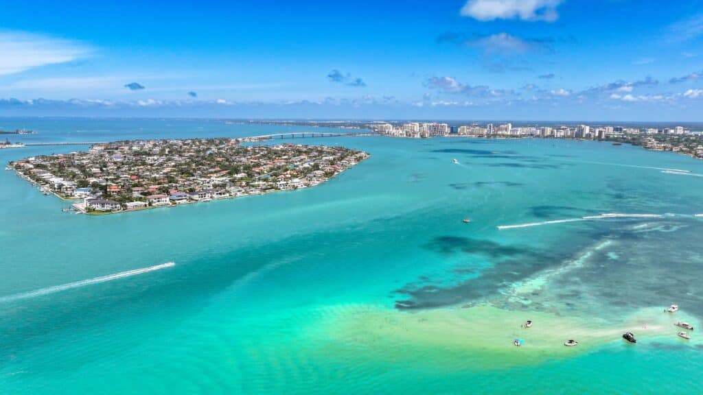 Sarasota Florida usa, Sarasota bay, Bird Key from the air