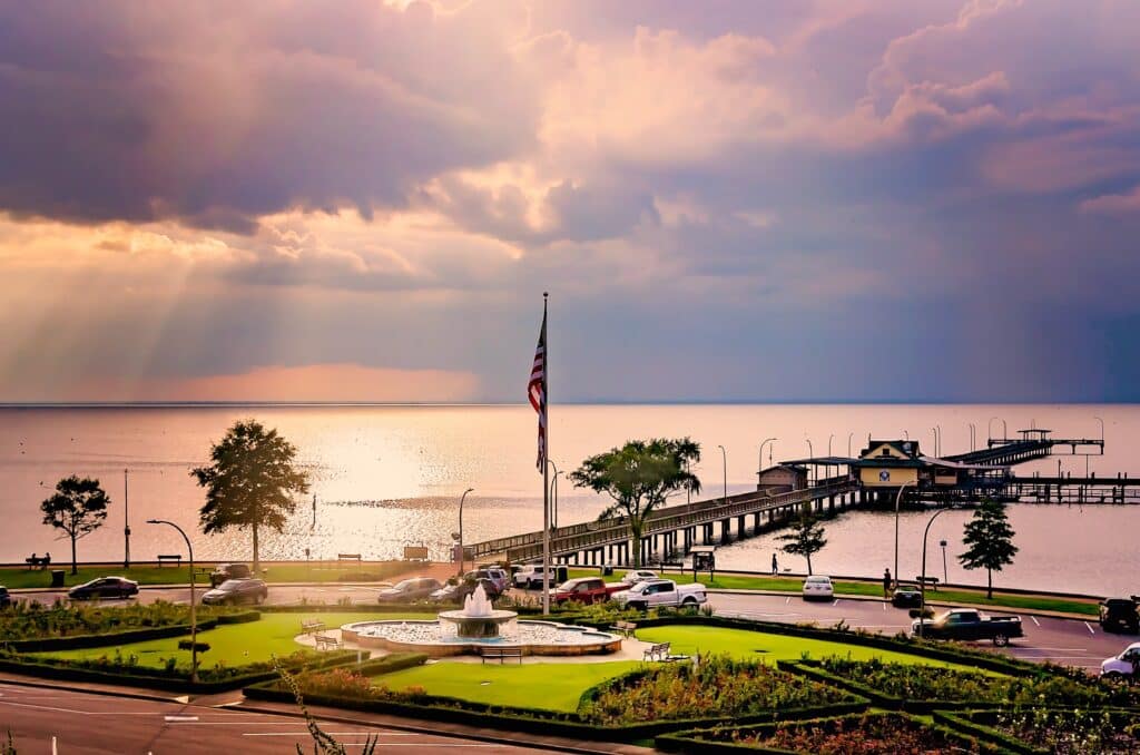 Fairhope Municipal Pier is pictured from above in Fairhope, Alabama