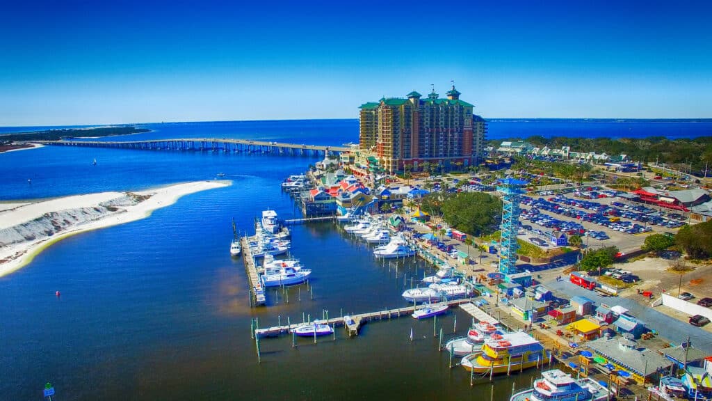 Destin, Florida. Aerial view of beautiful city skyline.