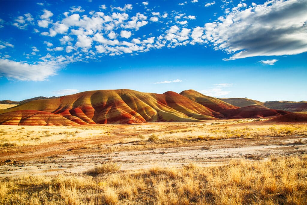 Beautiful Painted Hills of Oregon on a summer evening