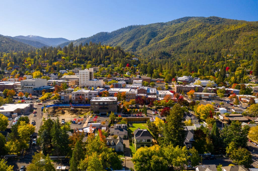 Aerial view of Ashland, Oregon 