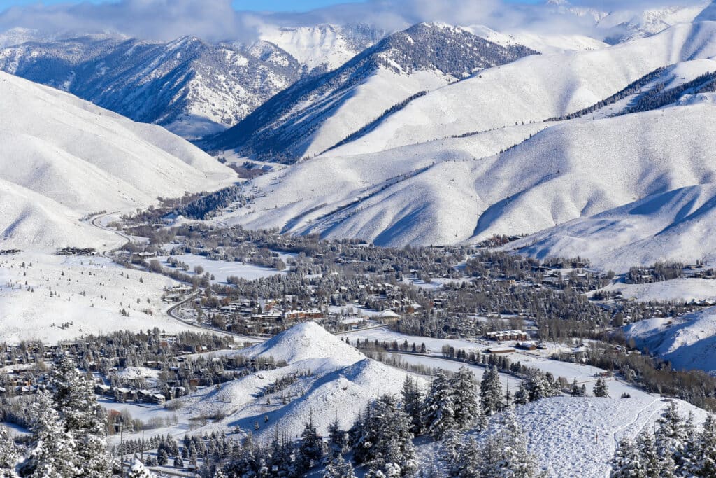 Sun Valley Resort aerial view in the winter
