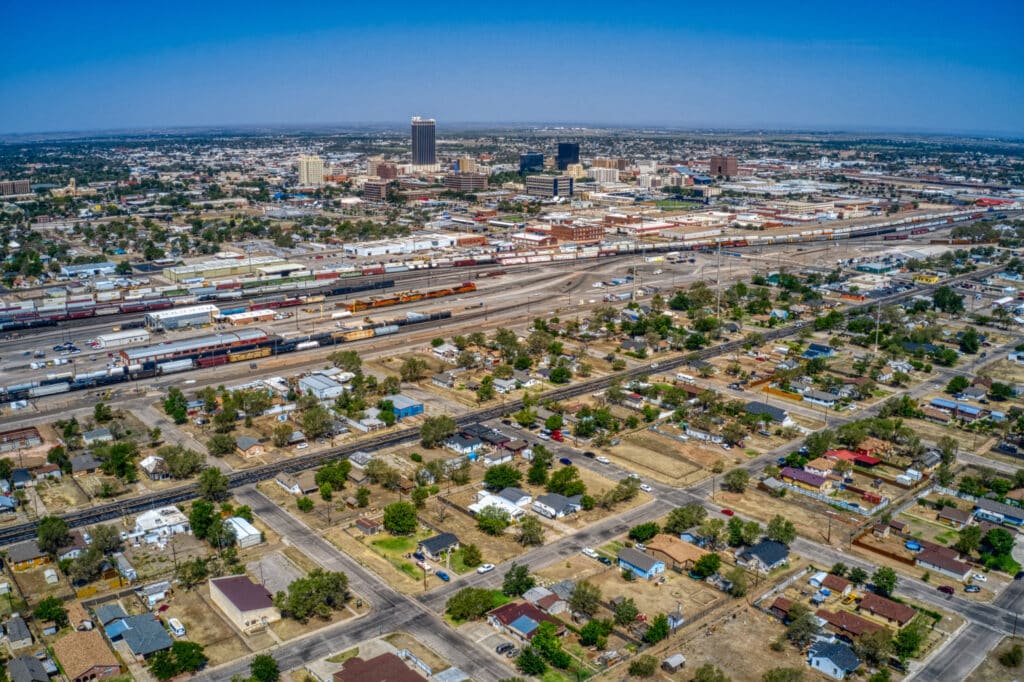 Aerial View of Downtown Amarillo, Texas in Summer