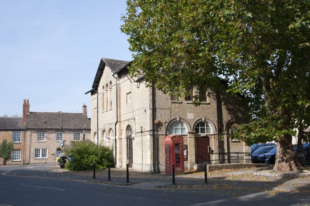 Bampton, Oxfordshire, UK The Town Hall in Bampton on Market Square in West Oxfordshire in the UK