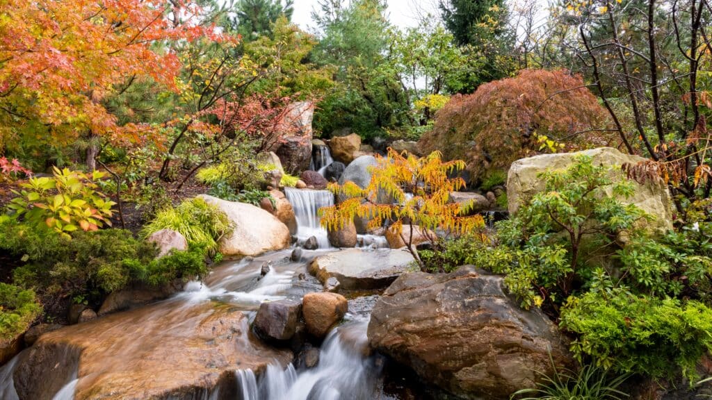Water falls at Frederik Meijer's garden in Grand Rapids, Michigan