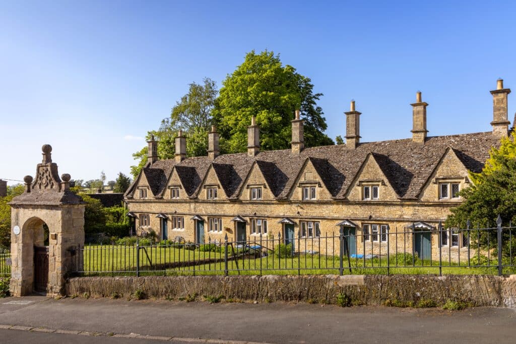 The gabled almshouses in Church Street, Chipping Norton, Cotswolds, England were built by Henry Cornish in 1640.
