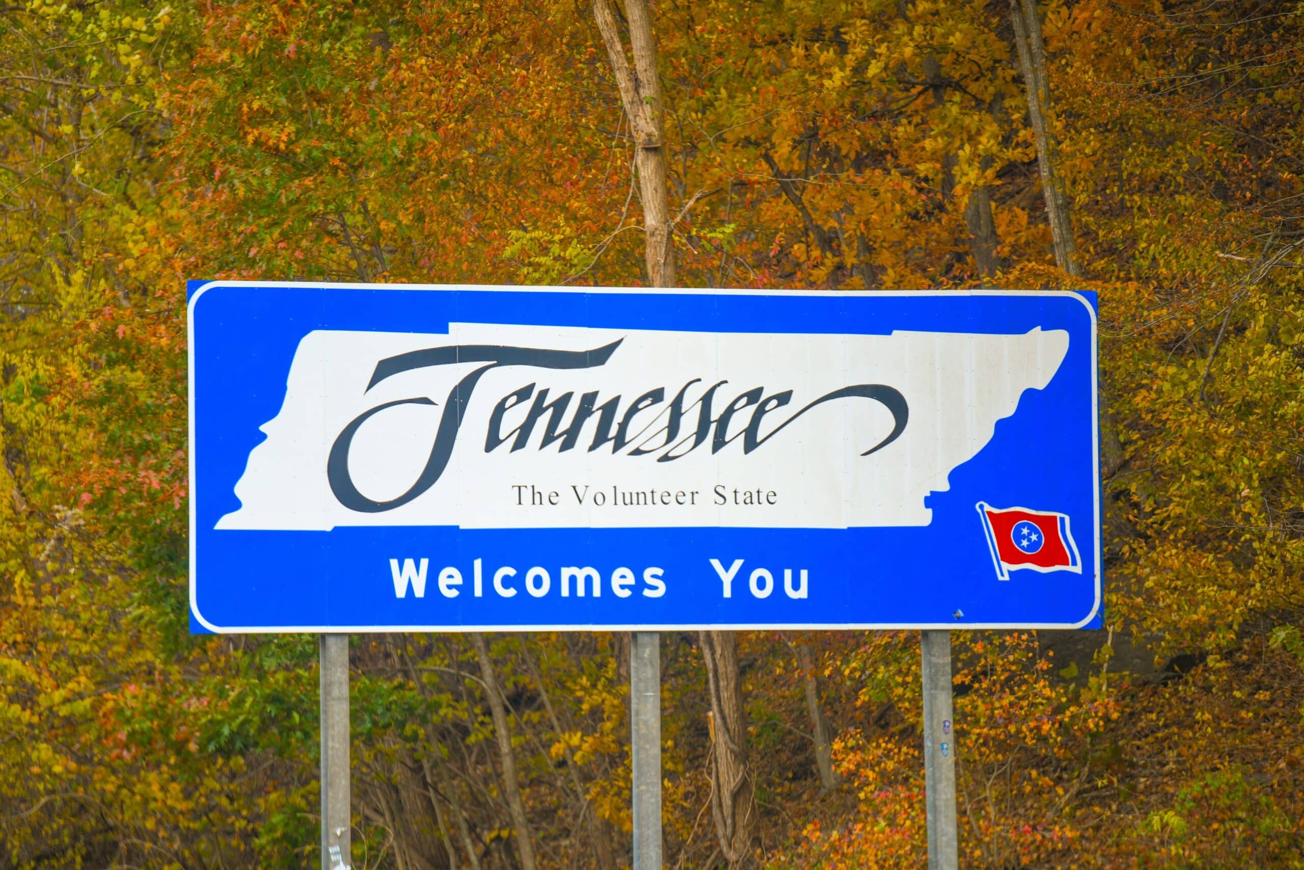 A metal "Welcome to Tennessee" sign as entering from North Carolina