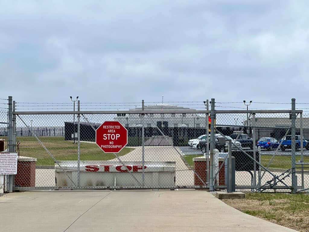 United States Bullion Depository next to Fort Knox Army Base.
A heavily guarded entrance.