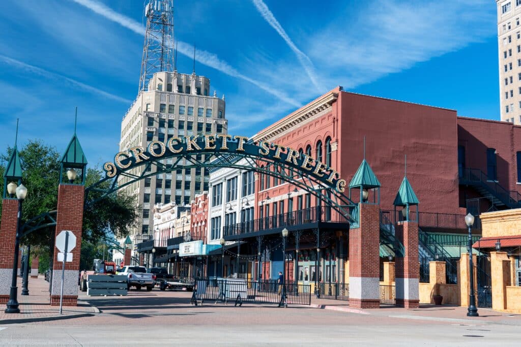 Historic Crockett Street Dining and Entertainment Complex located in Downtown Beaumont, Texas. Consisting of buildings undergoing restoration.