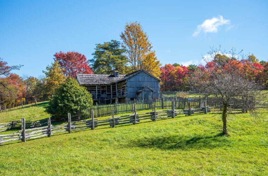 Fall colors at the Hensleey Settlement at Cumberland Gap National Historic Park.