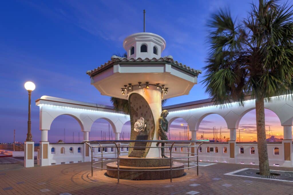 CORPUS CHRISTI, TEXAS, USA - The Mirador de la Flor Selena monument at dawn.