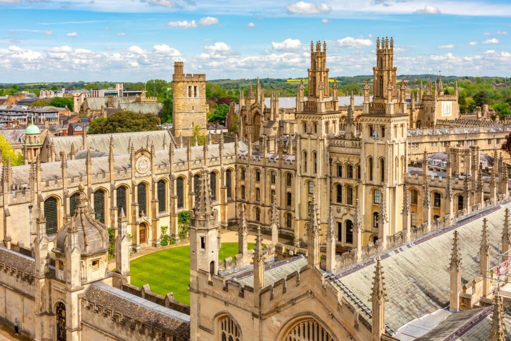 Oxford cityscape with All Souls college founded in 1438, UK