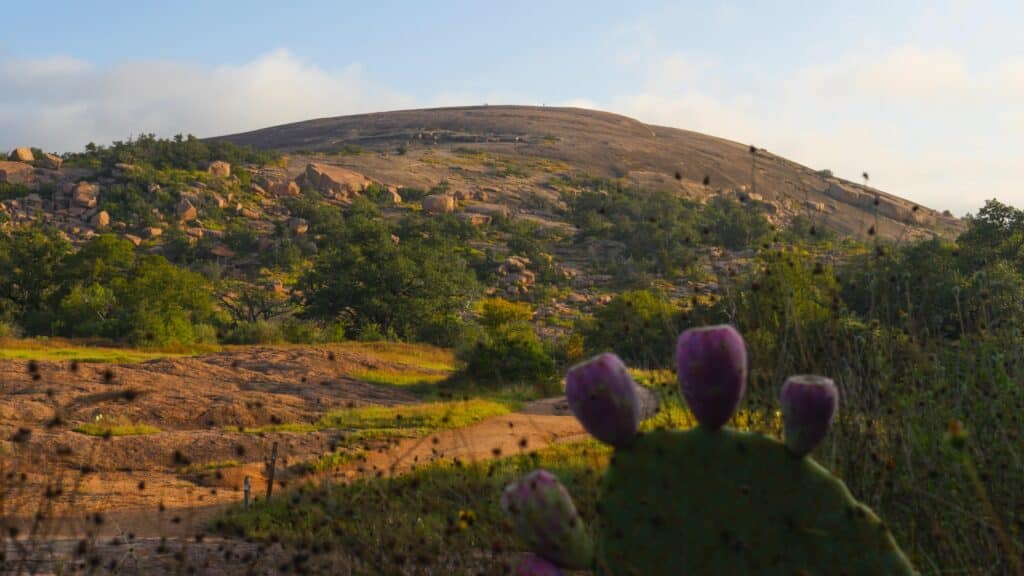 Golden hour sunset at the beautiful Enchanted Rock in the Texas Hill Country near Austin, USA