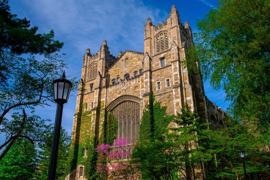 The outside of the reading room of the University of Michigan Law School in Ann Arbor. Below the reading room lies the large library.