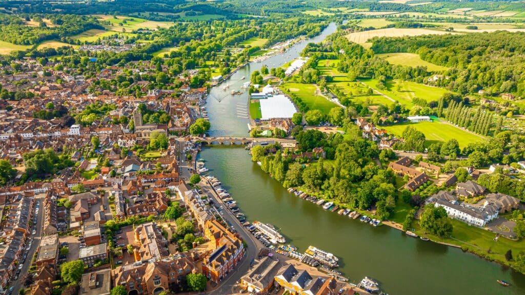 View of Henley-on-Thames, a town and civil parish on the River Thames in Oxfordshire, England, UK