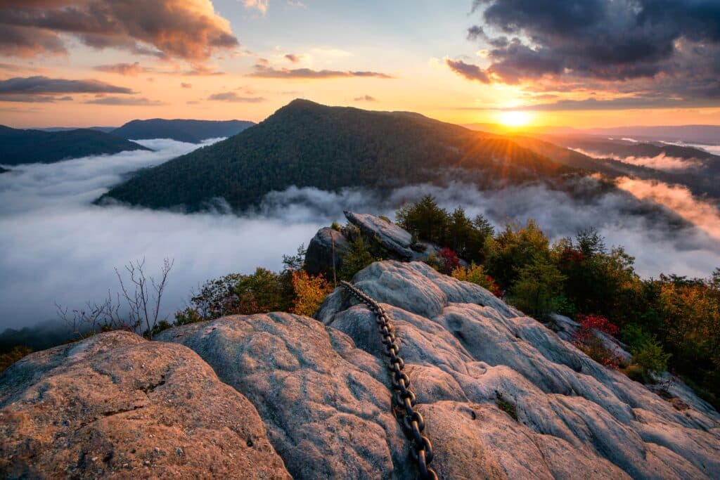 Scenic view of the Appalachian Mountains at sunrise from Pine Mountain State Park in Kentucky