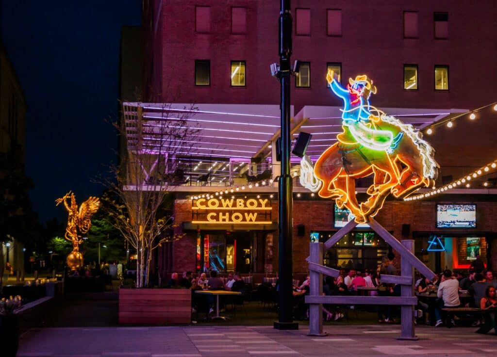 Dallas, Texas: ATT Discovery District in downtown Dallas at night