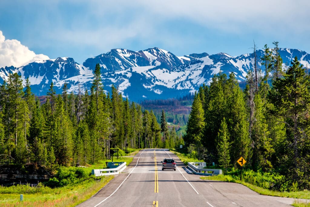 Road from Yellowstone National Park to Grand Teton National Park, Wyoming, USA