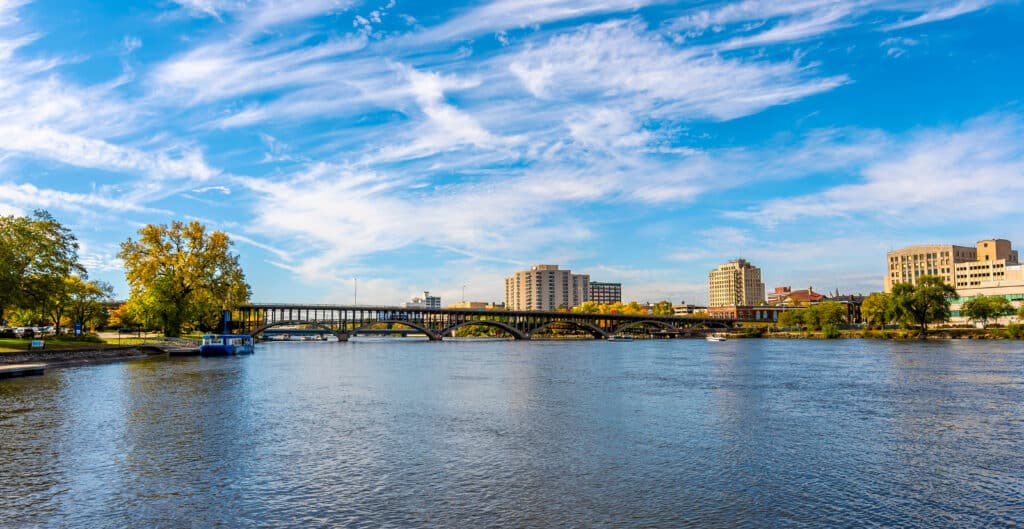 Rock River view in Rockford Town of Illinois