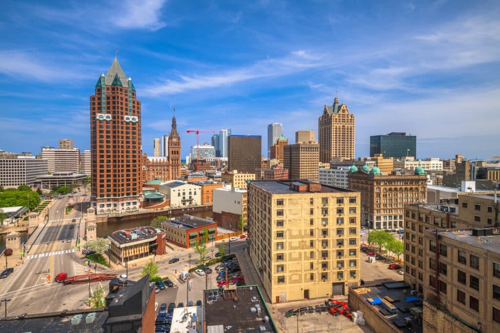 Milwaukee, Wisconsin, USA downtown skyline in the afternoon.