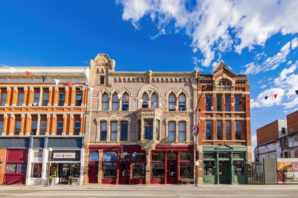 Wyoming - Sunny cityscape of downtown Cheyenne