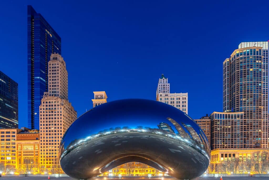 CHICAGO, ILLINOIS, USA: image of the Cloud Gate or The Bean in the morning in Millennium Park, Chicago, Illinois, USA