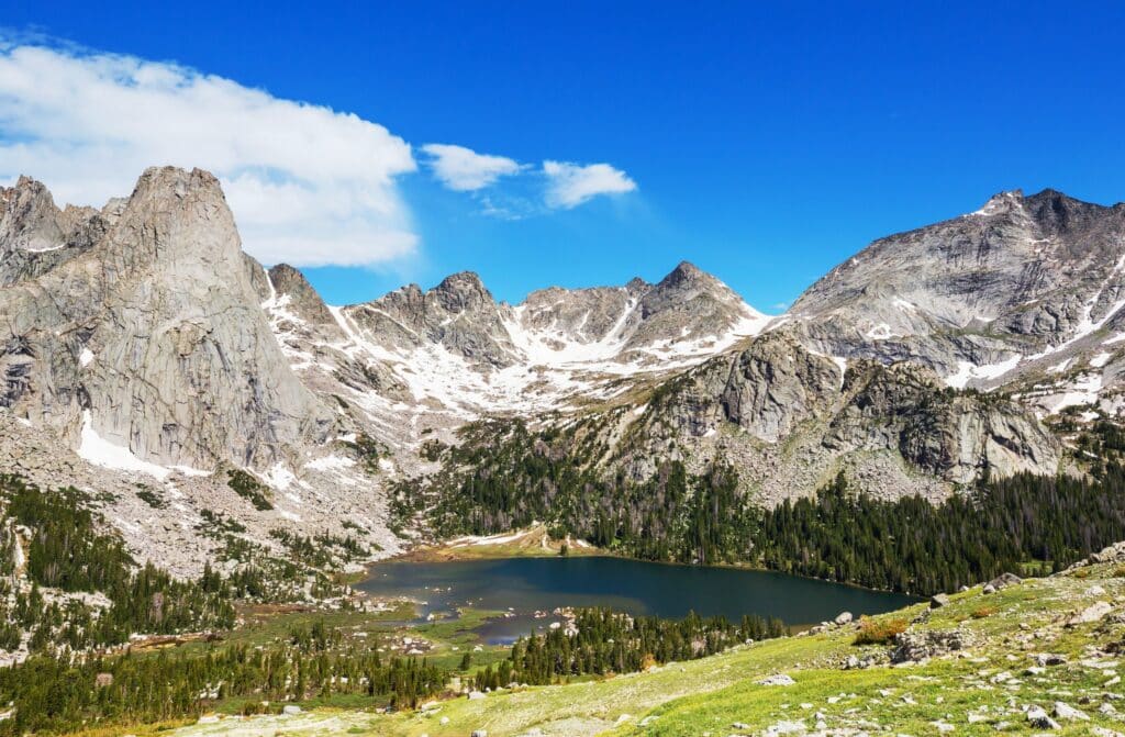 Hike in Wind River Range in Wyoming, USA. Summer season.