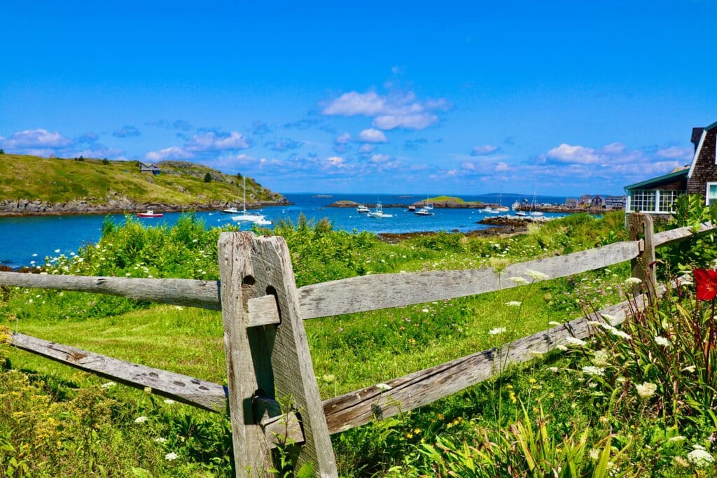 Monhegan Island Maine Scene with Fence Post