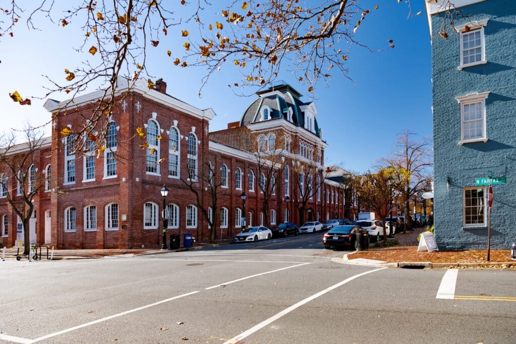 Alexandria. Virginia. UNITED STATES. Vintage red brick townhouses in historic Alexandria, Virginia.