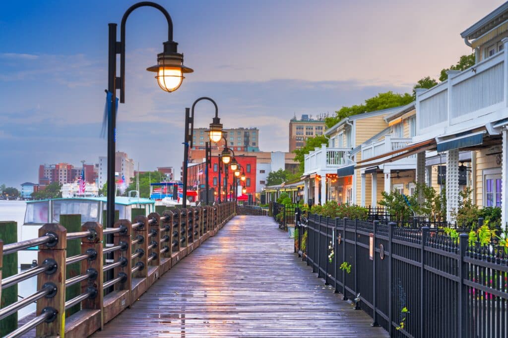 Downtown Norfolk, Virginia, USA at dawn on Cape Fear.