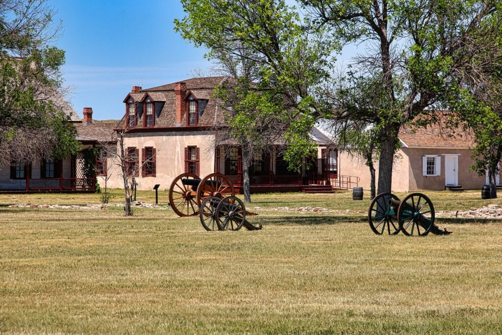 Cannons on the Parade Ground in front of Lt. Colonel Burt's Quarters, Fort Laramie National Historic Site in Wyoming.