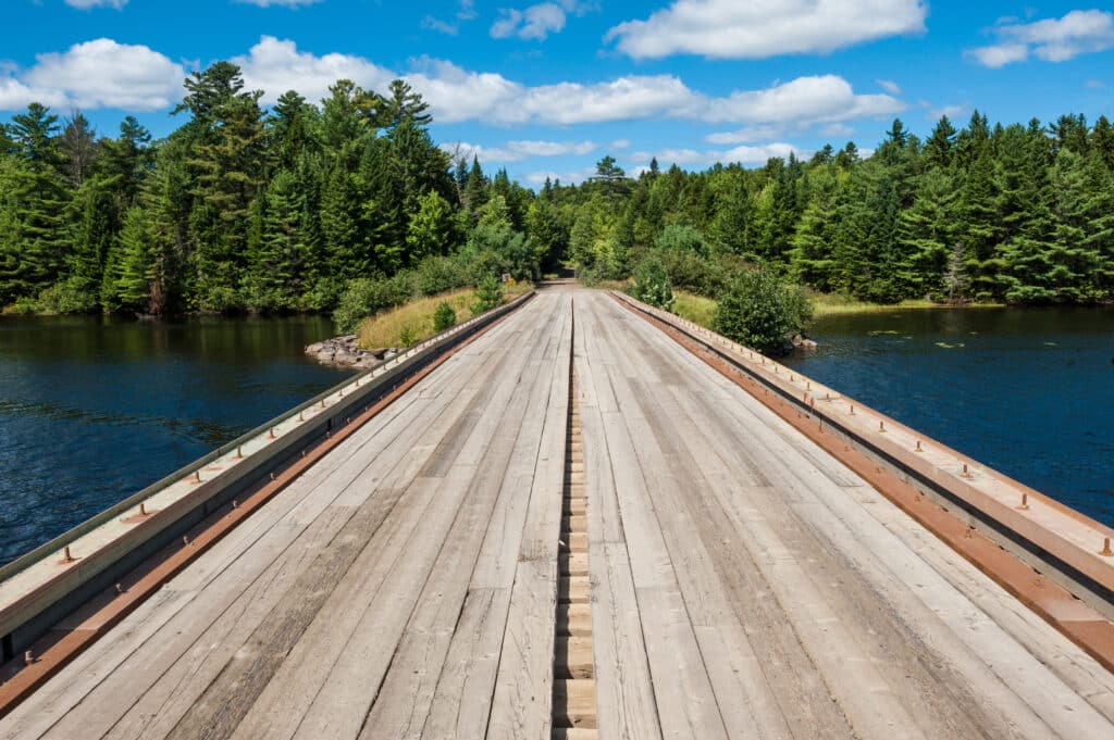 Chamberlain Bridge, crossing over Chamberlain lake on the Allagash Wilderness Waterway in Northern Maine.