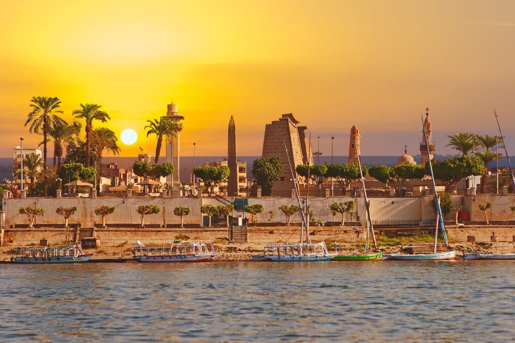 River Nile Luxor Egypt, Beautiful yellow sunny background