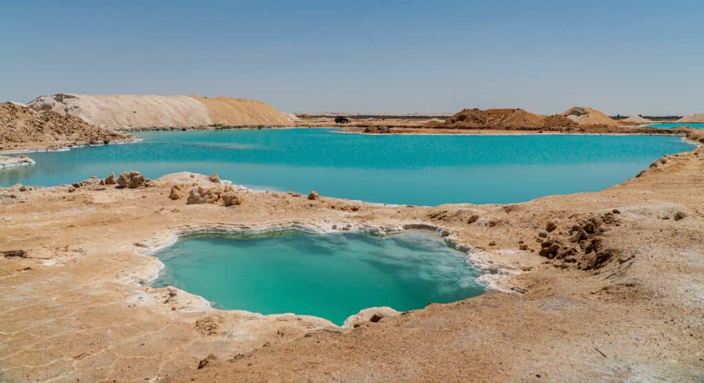 beautiful colored salt lakes in Siwa Oasis in Egypt