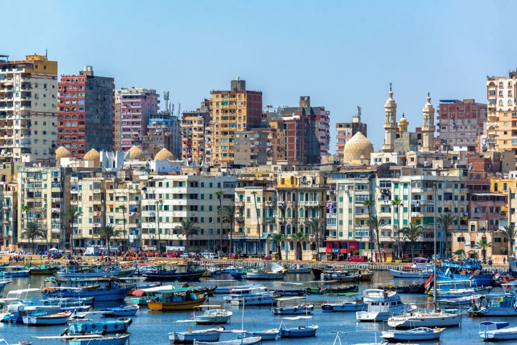 ALEXANDRIA, EGYPT: Harbor and cityscape view of Alexandria, Egypt