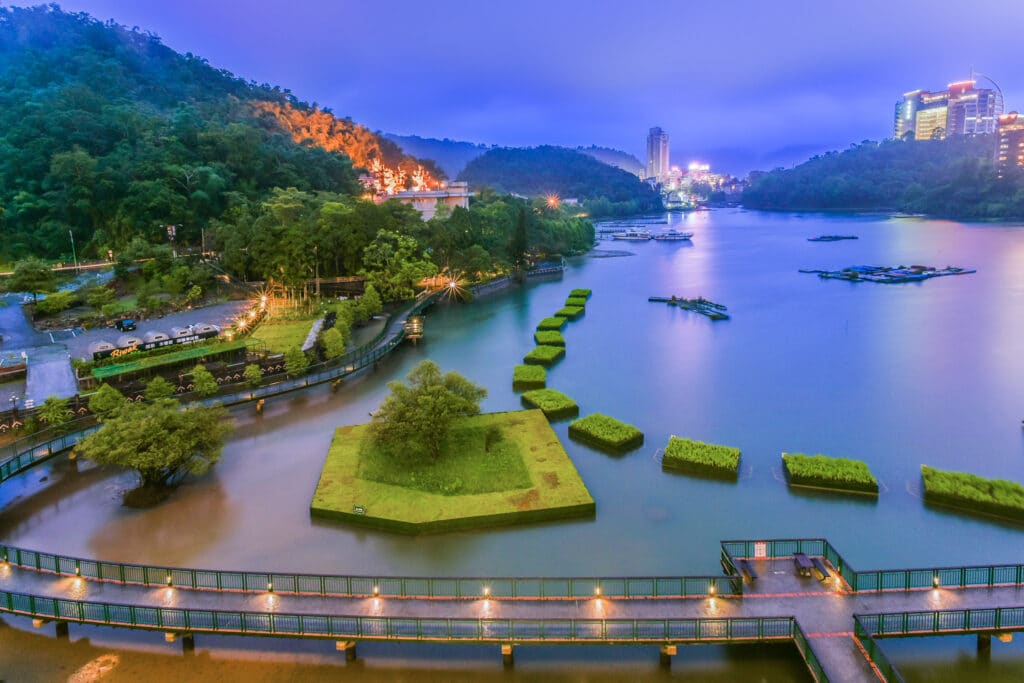 Landscape View of Sun Moon Lake and Xiangshang Bikeway (It's the Most Beautiful Bikeway in Taiwan) at Twilight, Sun Moon Lake( Sunmoonlake) , Nantou, Taiwan