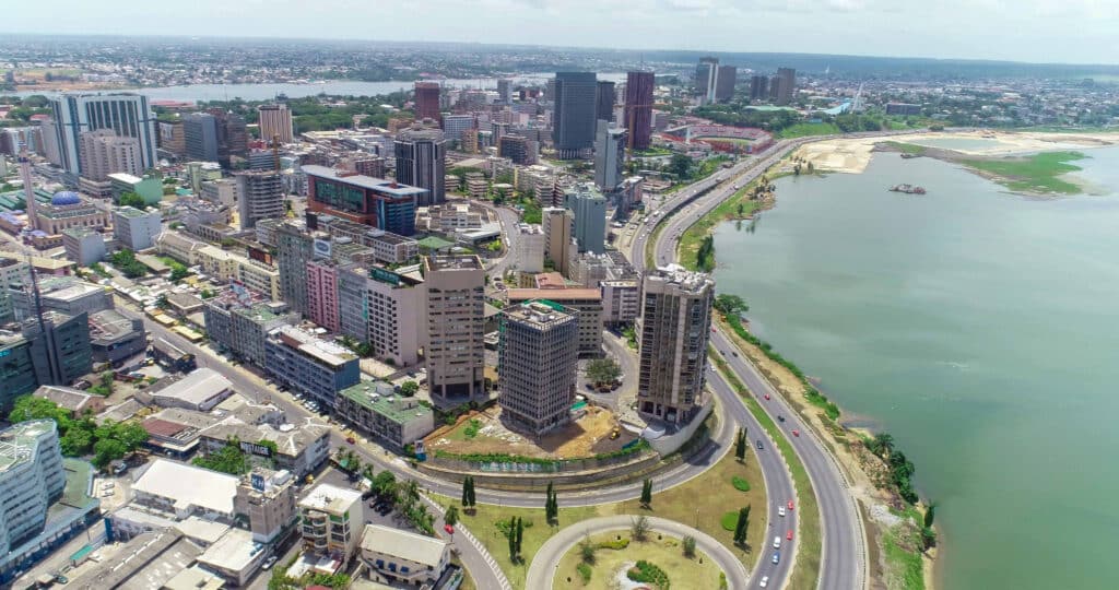 Abidjan - Plateau - Ivory Coast - December 2019 - drone view of downtown plateau