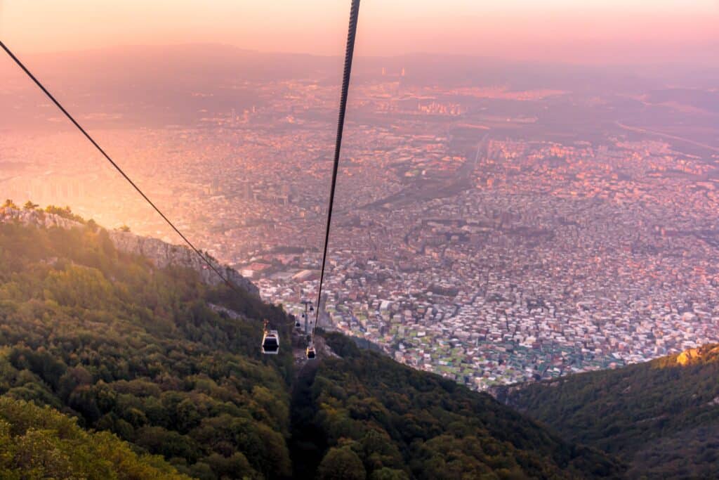 Sunset in Bursa, Uludag cable car autumn images, Bursa city, Turkey