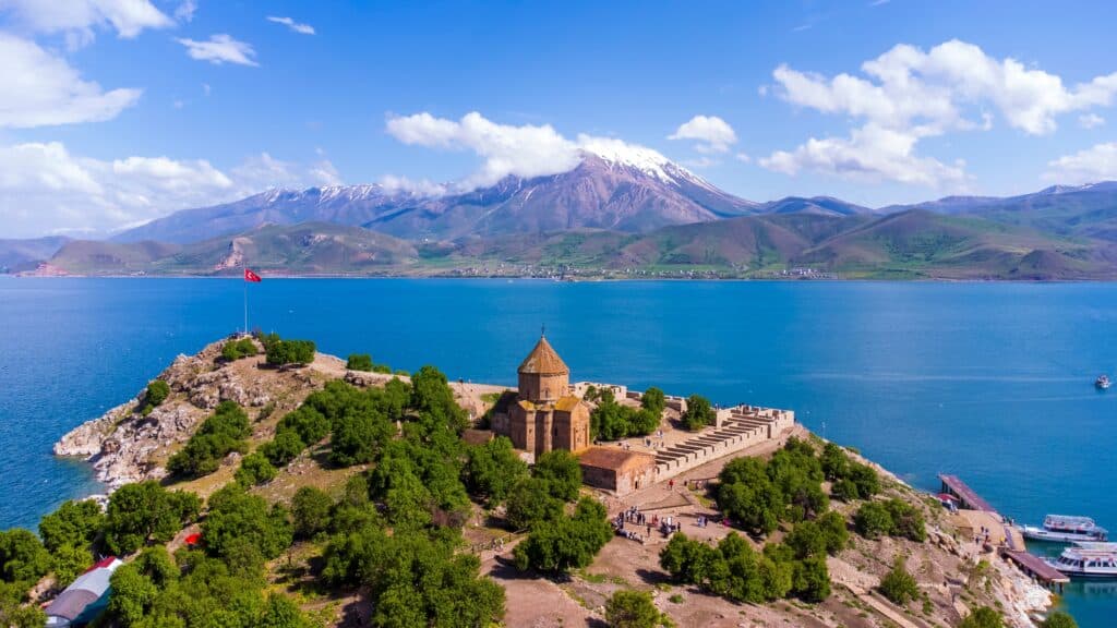 Akdamar Island in Van Lake. The Armenian Cathedral Church of the Holy Cross - Akdamar - Ahtamara - Turkey
